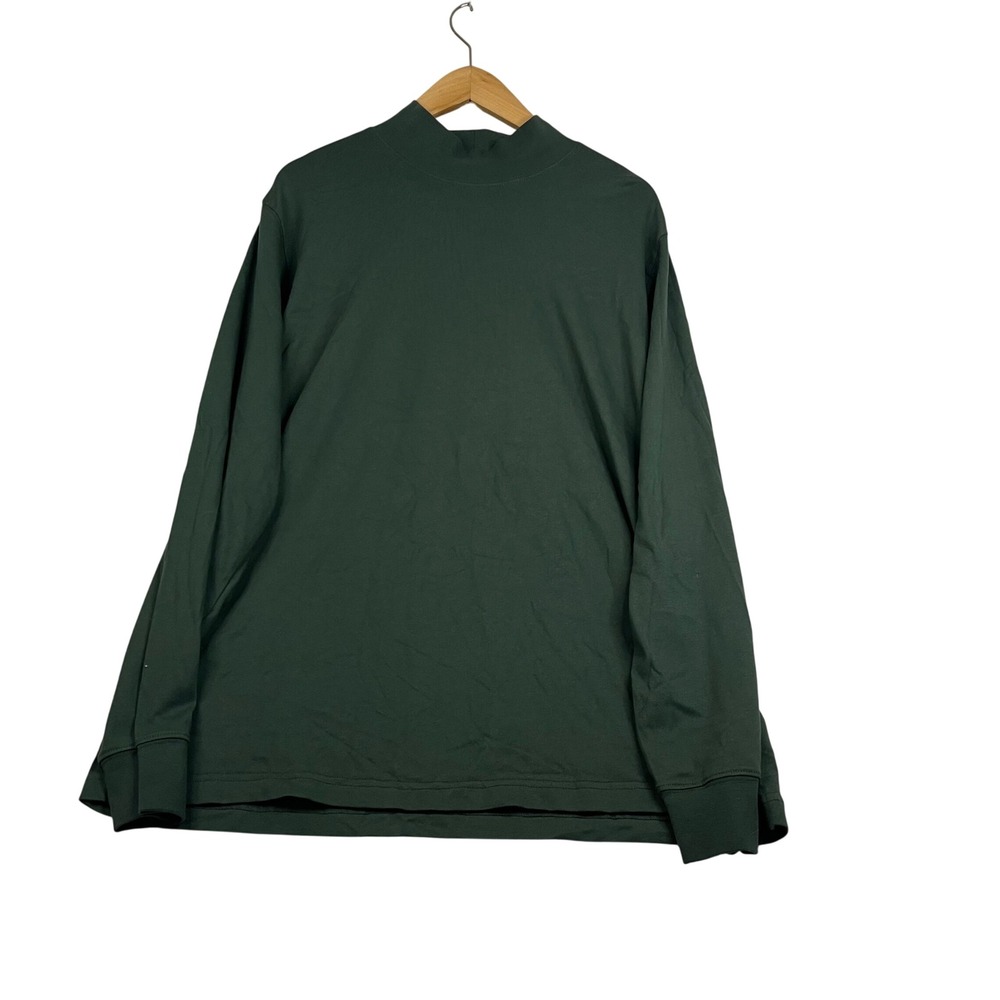 Lands End Super-T Mock Neck Long Sleeve Shirt Forest Green Mens Large L 42-44